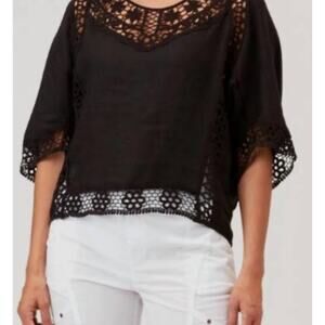 XCVI Women’s Kibo Top L Black Cotton Crochet Trim Casual Blouse